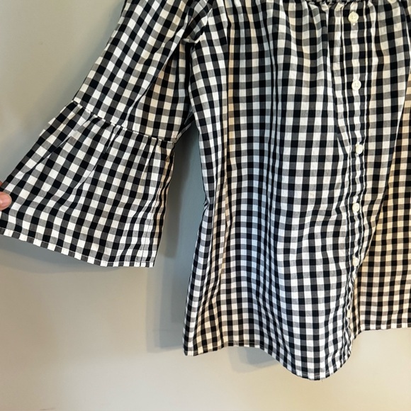 Abercrombie & Fitch Black Gingham Cotton Off the Shoulder Flowy Ruffle Top Sz S - Picture 4 of 5